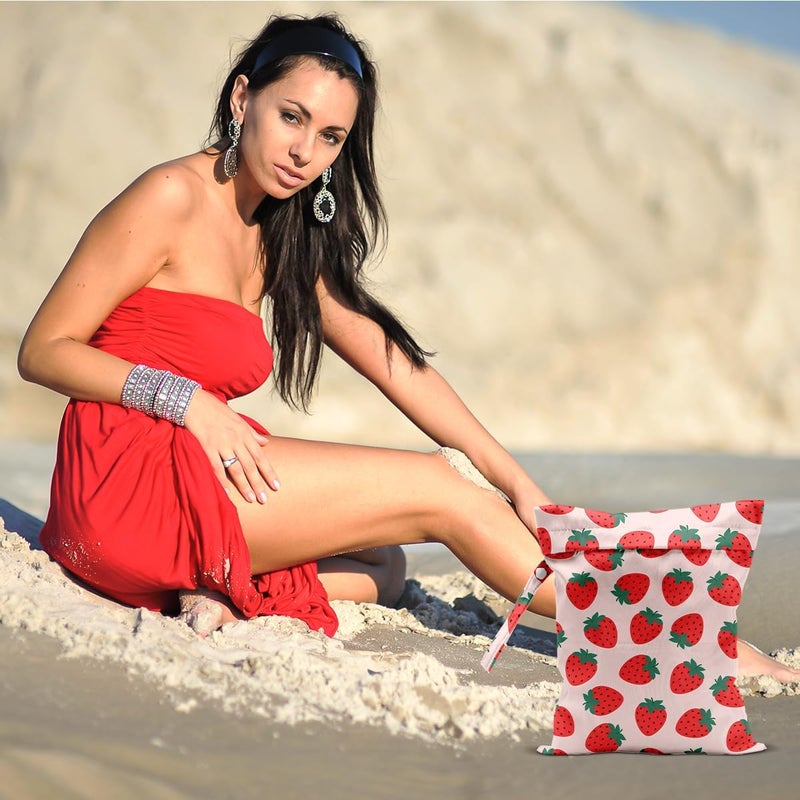 CQM Summer Fruits Wet Bags 12x10 Inch, Strawberry Waterproof Travel Laundry Bags, Reusable Wet Dry Bag for Swimsuit Beach Diapers Dirty Yoga Gym Clothes, Travel Gifts for Women Friend - Image 4